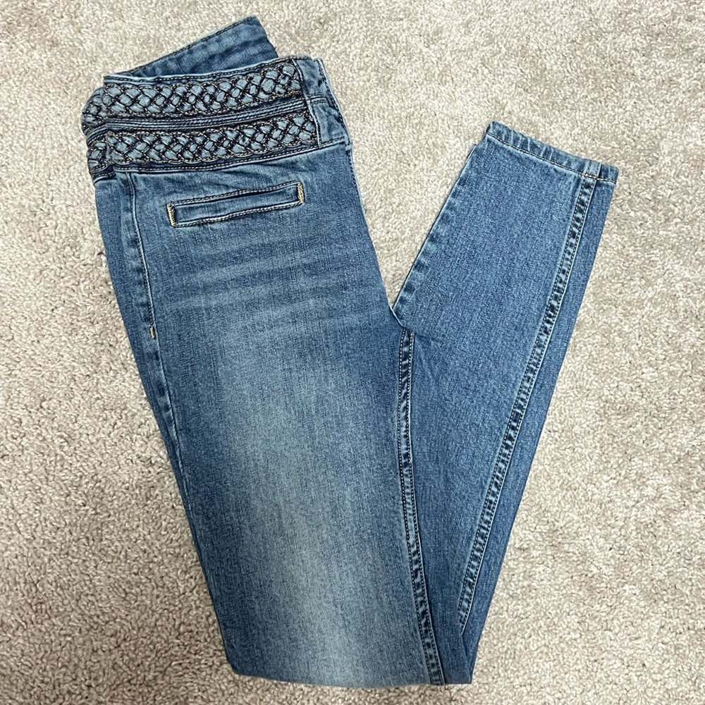 High waisted braided design skinny jeans